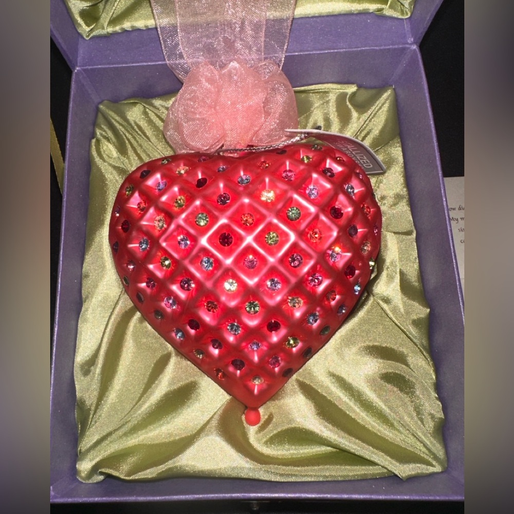 2000s Dark Pink Swarovski Crystal Heart Ornament